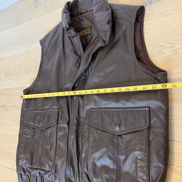 Vtg EDDIE BAUER Vest Men’s L Brown Leather Goose Down Bomber Jacket Vest - Picture 5 of 9
